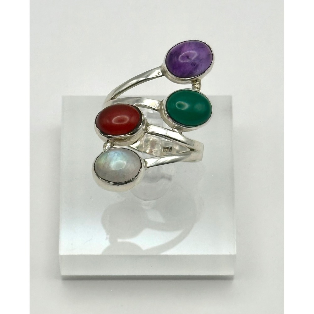 Multi Gemstone Sterling Silver Ring Size 8.75